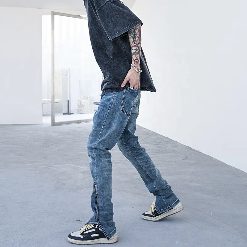 OEM FOG Private Blue Brand Drop Shipping Stock  Skinny Mens Jeans With Zipper