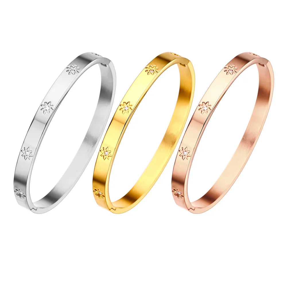 Wholesale Stainless Steel Celestial Starburst Bracelet North Star Polaris Diamond Open Oval Bangle Fashion Jewelry
