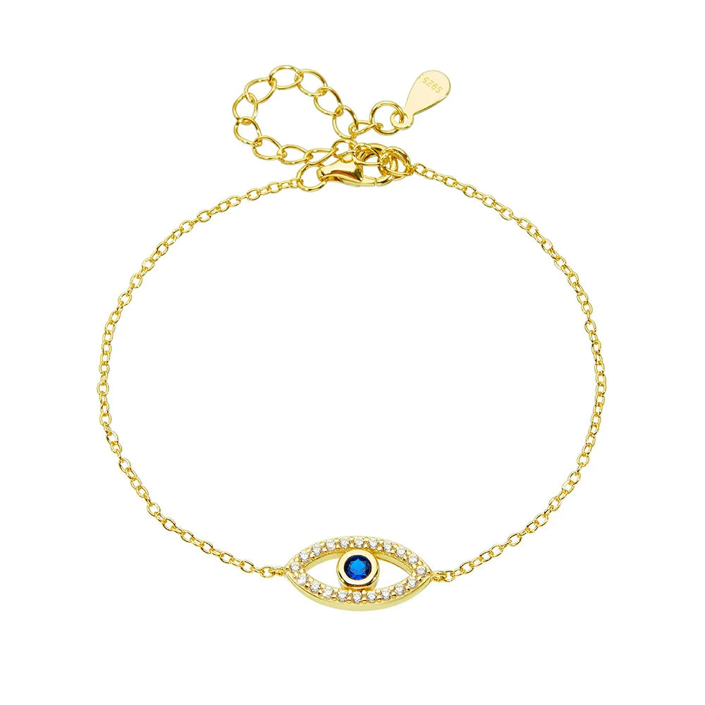 Light Luxury Gold Plated Zircon Eyes Bracelet 925 Sterling Silver Simulated Sapphire Devil Eye Chain Bracelet for Women
