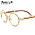 Borregls Wood Glasses Men Brand Designer 720pcs Diamonds Round Eyeglasses Frames Women Luxury Optical Eyewear 17550179