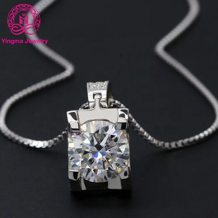 Wholesale Moissanite Diamond Jewelri  Sterling Silver 925 Round Shape VVS Moissanite Pendant Necklace for Woman Gift