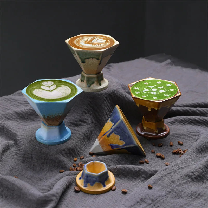Creative 6oz Cone Shape Coffee Cup Nordic Luxury Hexagonal Design Tea Coffee Cup
