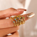 Hainon Fashion Single Color Zircon Stainless Steel Ring Women Birthday Stone Ring