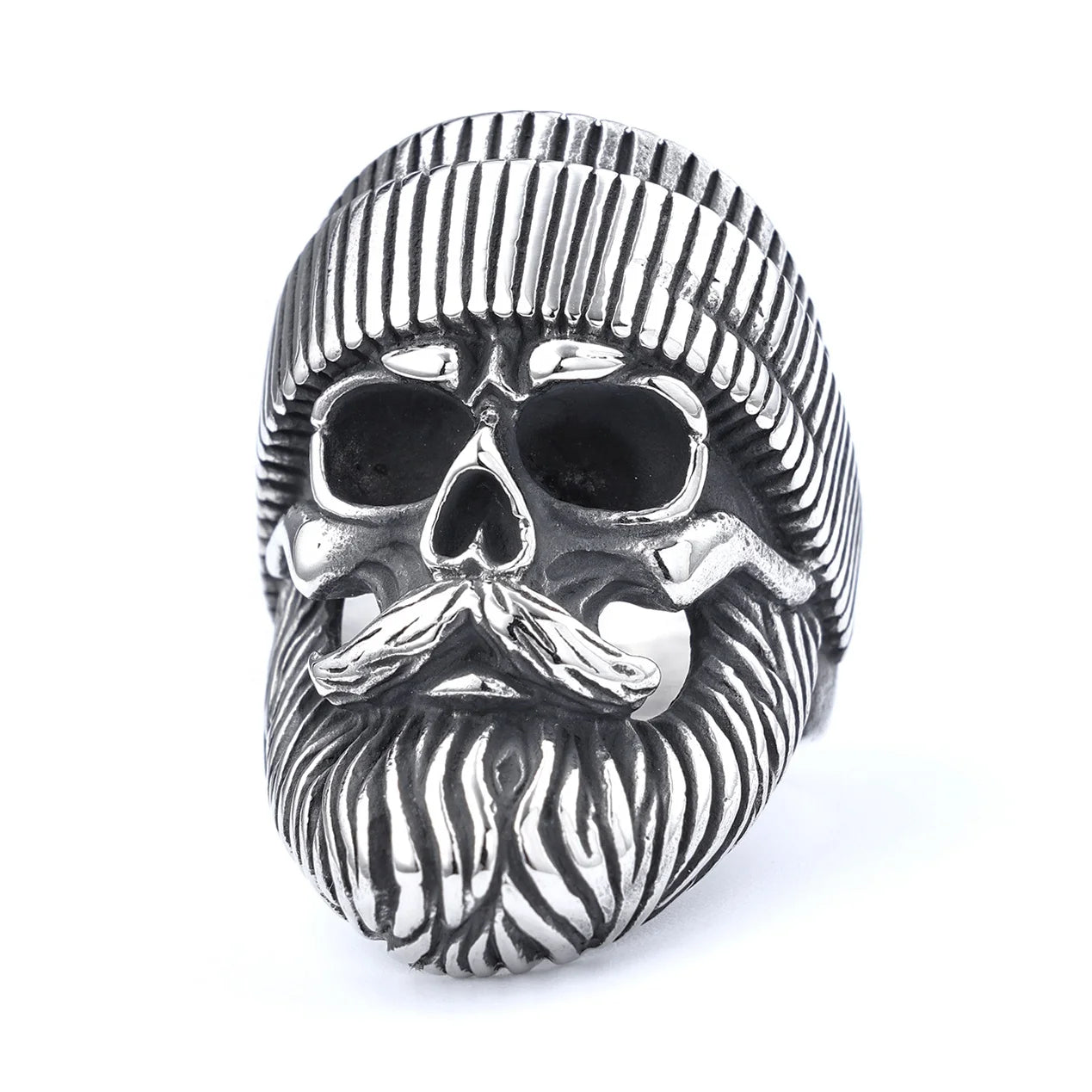Unisex Stainless Steel Jewelry Punk Big Have Old Man Motorcycle Rider Biker Stylish Beard Wear Hat Skull Men's Ring Biker