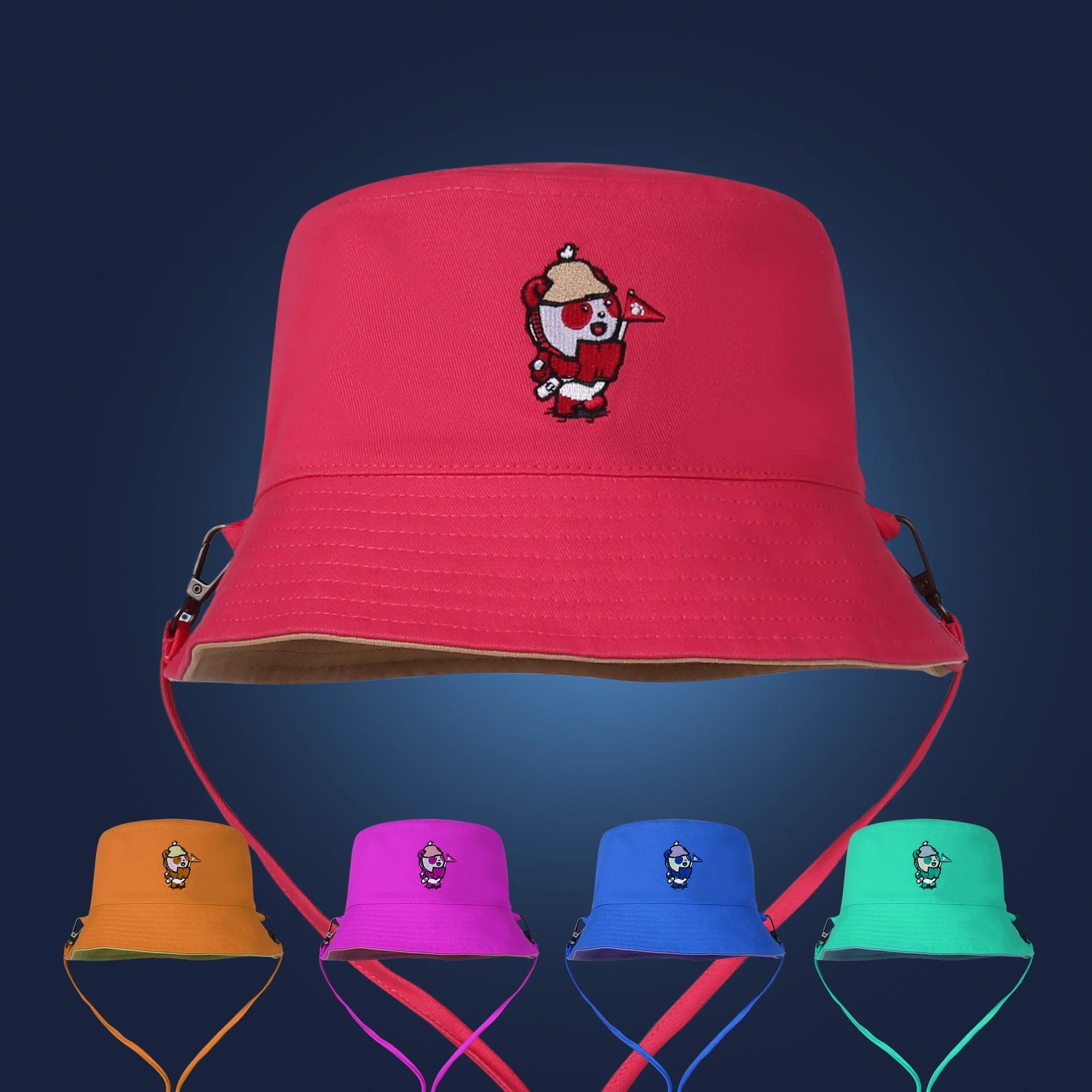 Embroidered Custom Logo Bucket Caps Designer Custom Cotton Reversible Bucket Hats with String