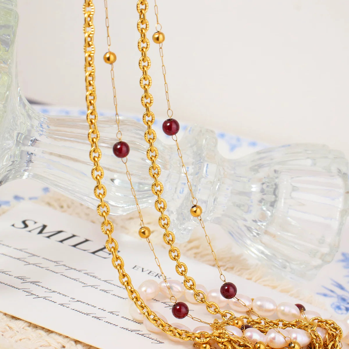 Chris April New Arrivals Fashion Jewelry PVD Gold Plated 316L Stainless Steel Embroidery Link Chain Necklace