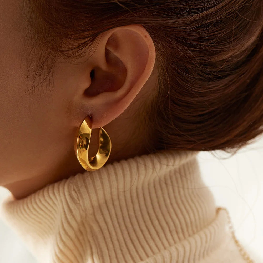 New Fashion Personality Stainless Steel Twisted Unusual Earrings Minimalist Gold Color Geometric Hoop Earrings for Women Jewelry