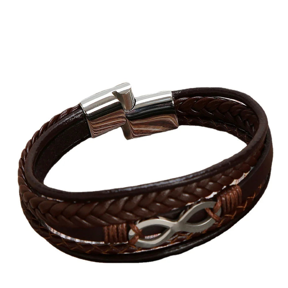 2025 Multi Layer Men's Jewelry Alloy Black Brown Magnetic Clasp Friendship Eternal Punk Leather Bracelet