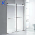 New Clear Tempered Glass Frameless Shower Enclosure Artificial Stone Tray Double Sliding Door Straight Modern Design for Hotel