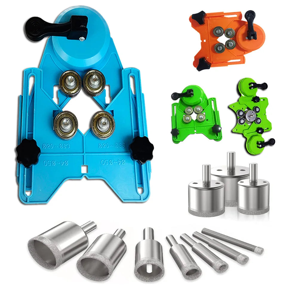 Hole Saw Diamond Drill Bit Set with Hole Saw Guide Jig Fixture Hole Sizes 1/4 - 2 Inch for Tile Glass Fish Tank Gran