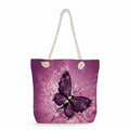 2023 Simple Fashion Large Capacity Single Shoulder Beach Tote Bag Zipper Closure Butterfly Printed Handbag Featuring Rope Handle