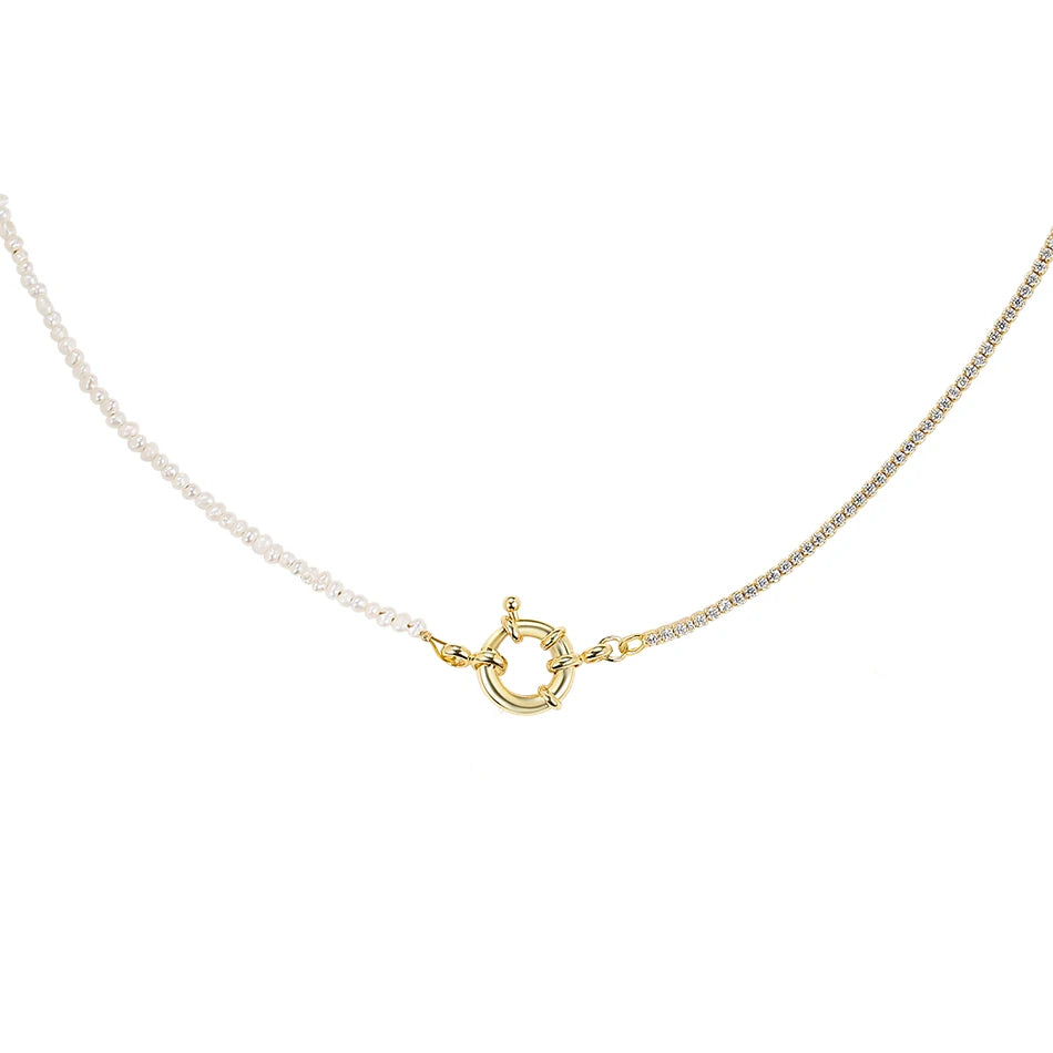925 Sterling Silver Jewelry Classic 18k Gold Vermeil Freshwater Pearl Box Tennis Chain Necklace for Women
