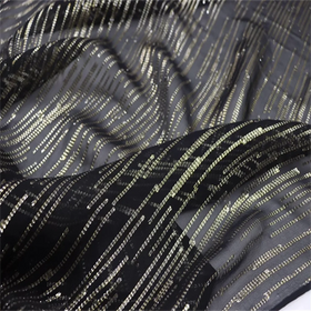 Gold Strip Black Color Ground Ready Goods Popular Newest Soft Feeling Silk Lurex Metallic Fabric for Women Summer Holiday Dress