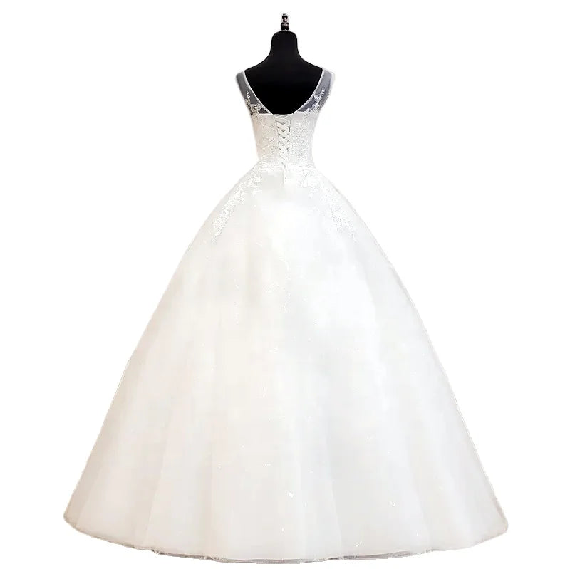 2023 New Simple Embroidery Wedding Dress Beautiful Round Collar Sleeveless Wedding Dress Fairy A-line Wedding Dress