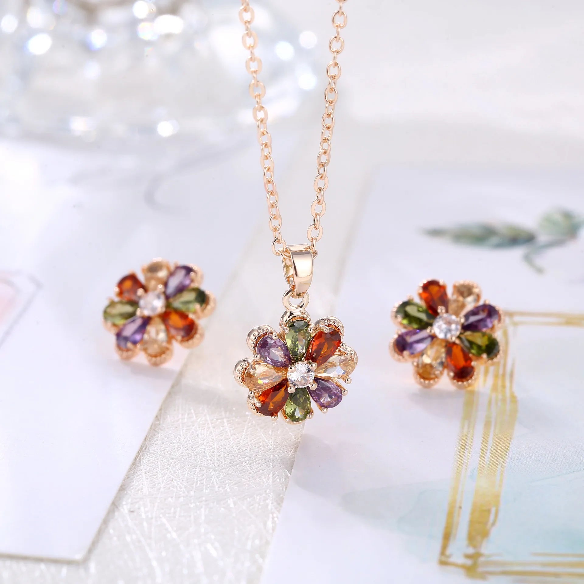 DAIHE 2023 New Fashion Colorful Two-Piece Set Earrings Necklace Jewelry Women'S Set
