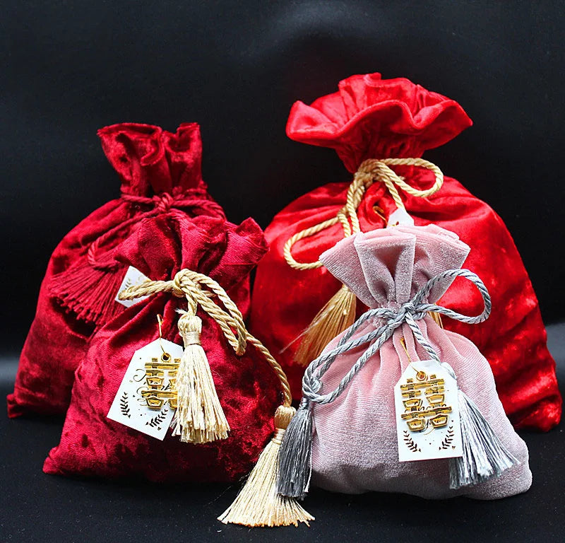 Luxury Wedding Velvet Candy Boxes Sugar Containers Velvet Package Bags Organza Drawstring Gift Bag Drawstring Velvet Storage Bag