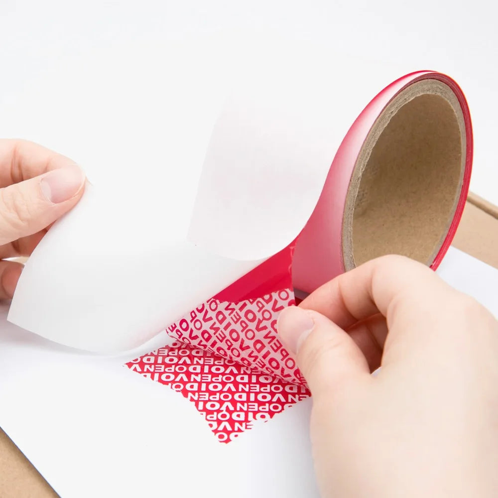 Box Sealing Red Water Activated Antistatic Adhesive Sticker 50m Full Residue Tamper Evident Security VOID Tape
