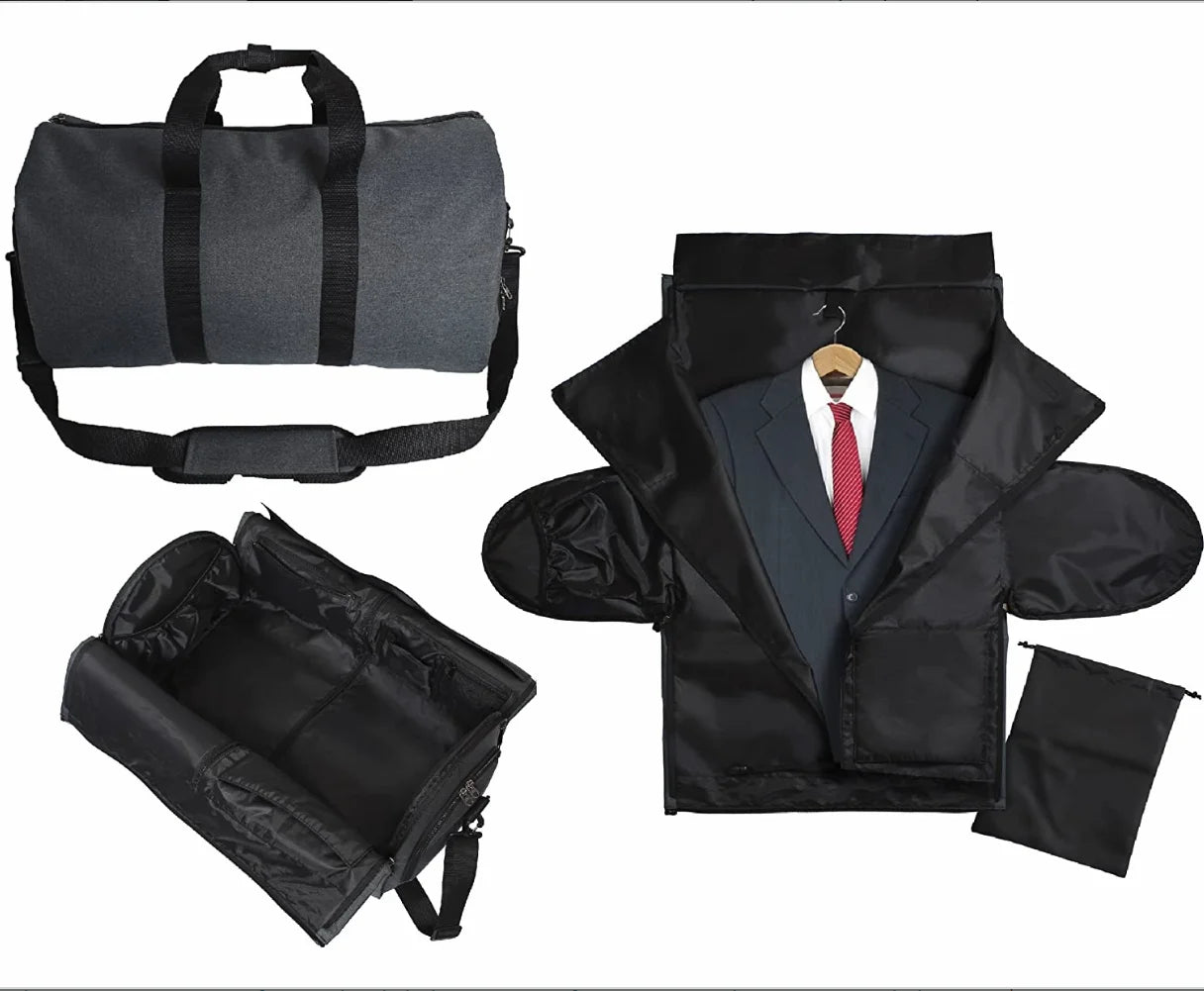 Customization 2 in 1 Shoulder Convertible Polyester Garment Bag with Zippers Foldable Fashionable Suit Cover Travel Bags
