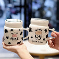 Cute Mug with Creative Lid Spoon High Aesthetic Cup for Girls' Home Use 450ml Capacity Ceramic Coffee  Couple Water Cup