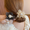 Fashion Woman Pearl Hair Ties Flower Hairband  Girls Ponytail Holders Rubber Band Hair Accessories