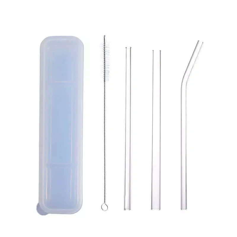 Hot Sale Custom Logo Reusable Clear Glass Straw Set Includes Cleaning Brush and Case-Premium Drinkware Accessories