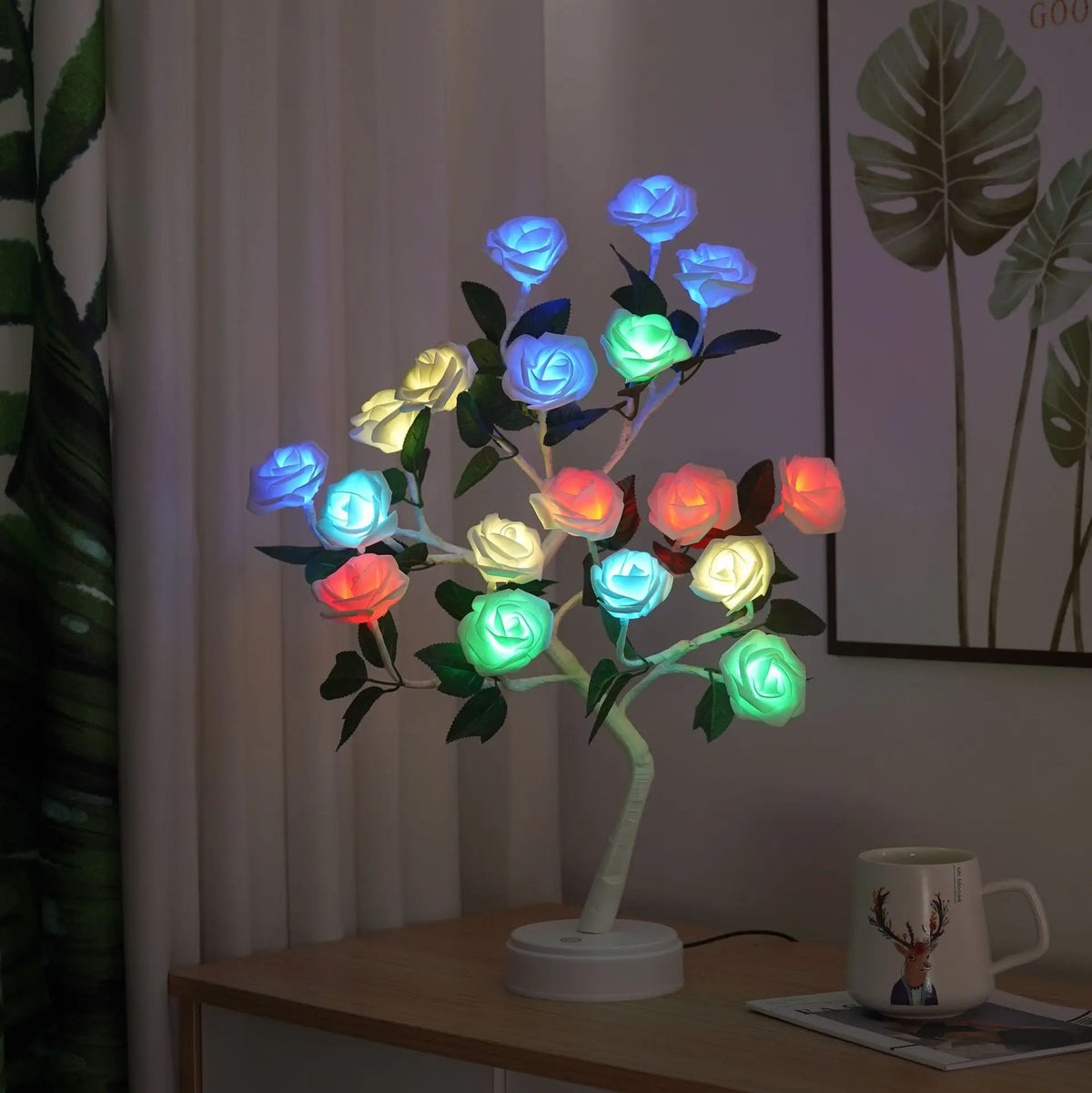 LED Rose Artificial Bonsai Tree RGB Emitting Color Night String Lights for Home Bedroom Special Occasions Like Valentine's Day