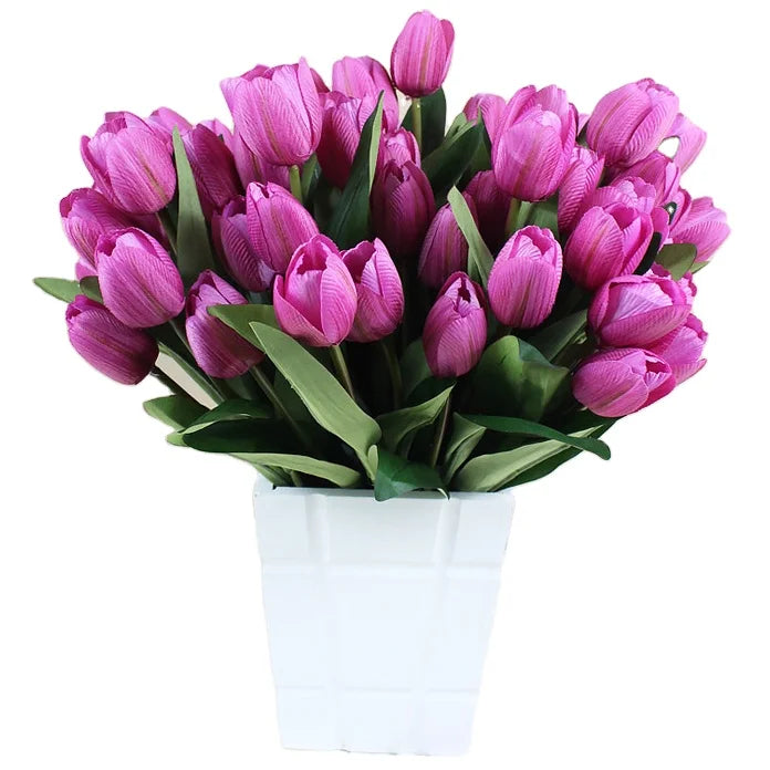 Artificial 9 Head Tulips Flowers Real Touch Arrangement Bouquet Home Room Office Party Wedding Christmas Decoration Multiple