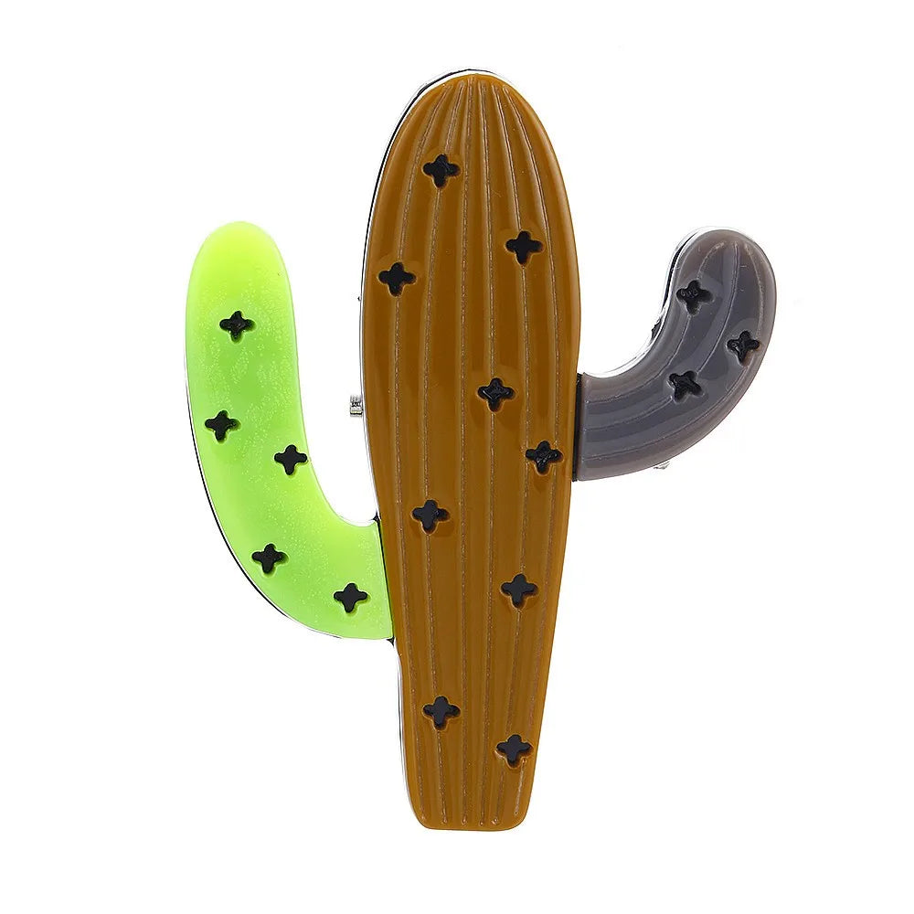 Cartoon Plant Resin Acrylic Cactus Safety Brooch Green Brown Gray Tricolors Funny Wedding Gift