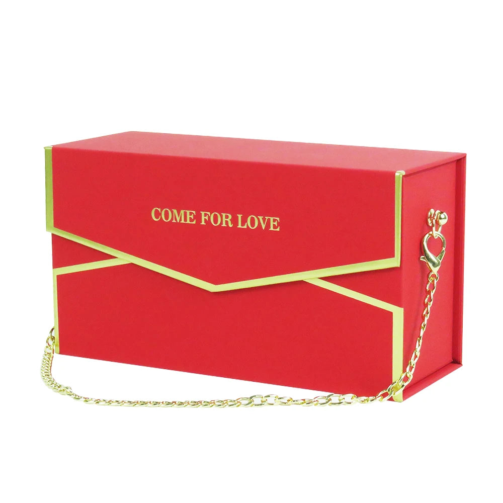 Red Makeup Cosmetic Packaging ChainHandle Cardboard Purse Shaped Gift Box for Christmas