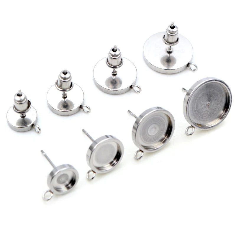 10pcs 6 8 10 12mm Thicken Stainless Steel Earring StudsEarrings Blank BaseFit 6 8 10 12mm Glass Cabochons Jewelry Accessories