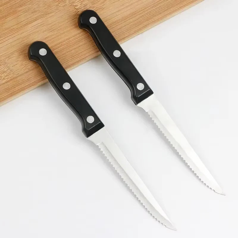 Stainless Steel Sharp Serrated Steak Knife Set for Kitchen Restaurant Camping Tableware Metal Material