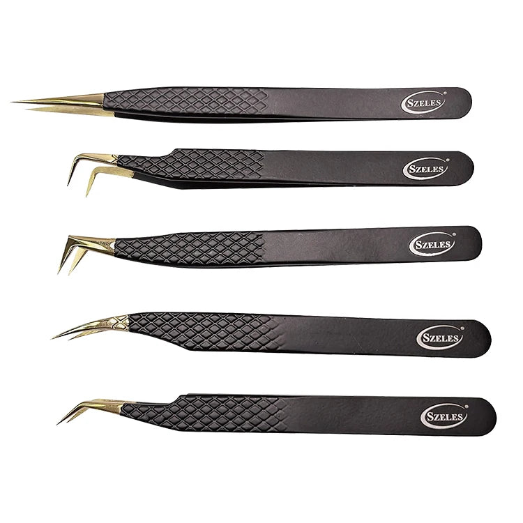 BlackLash Tweezers for Eyelash Extensions Diamond Grip 90 Degree  Volume Lash Extension Tweezers Black