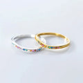 Trendy Women 925 Sterling Silver Gold Plated Rainbow Color Cubic Zirconia Tennis Finger Knuckle Rings Girls Fine Jewelry Ring
