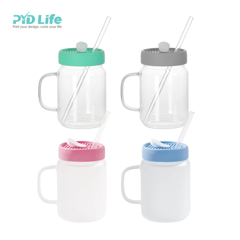 PYD Life RTS New 20 oz Wholesale Clear Frosted Tumblers Cups Mugs Glass Sublimation Mason Jar with Lid
