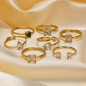 SC New Arrival Simple Gold Plated Finger Rings Trendy Stainless Steel Rings Fashion Shiny Geometric Heart Zircon Rings for Women
