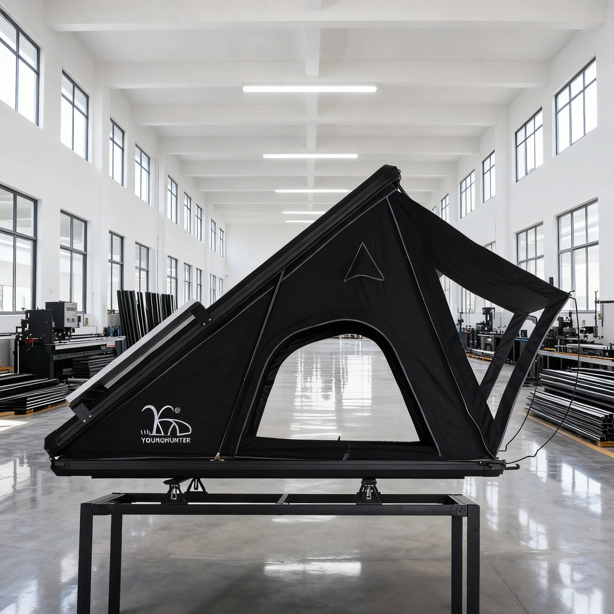 Camping Overland 4x4 Aluminum Triangle Roof Box Tent with 2pcs Black Cargo Luggage Carrier Bike Rack