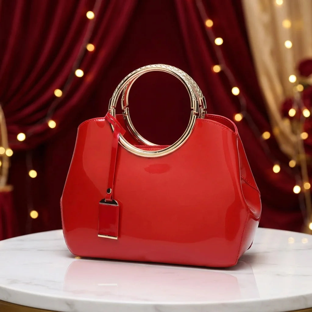 2026 Glossy Pattern PU Women Satchel Bags Round Handle Shoulder Handbags and Purses Luxury Zipper Ladies Leather Crossbody Bags