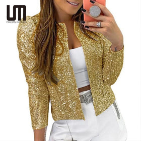 Liu Ming Clearance Sales Wholesale Fashion Women Streetwear Jacket Glitter Outwear Elegant Office Ladies Long Sleeve Short Coats