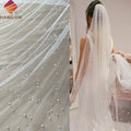 Factory Custom Low Density Large Pearls Cathedral Wedding Veil Tulle Fabric White Ivory Soft Tulle Mesh Fabric 3M Wide Veil