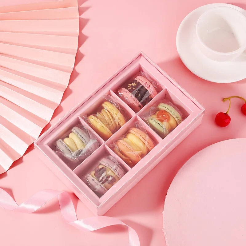 XJH Custom Macaron Boxes Wholesale PET Inside Plastic Blister Gift Box with Embossing Printing French Macaron Box Packaging