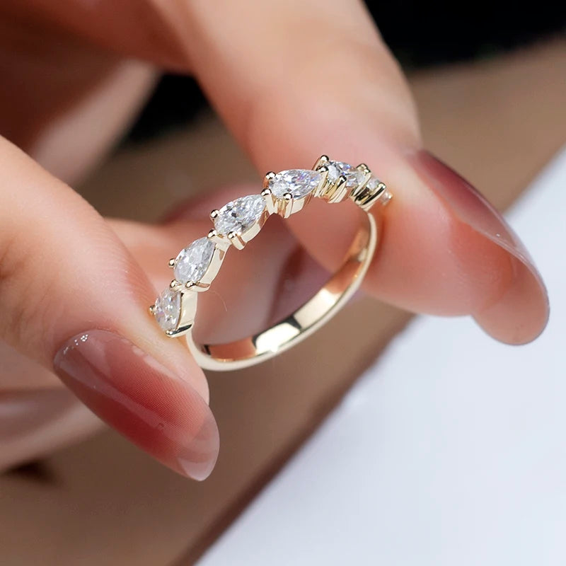 Fine Jewelry MSR-1042 14K Real Solid Gold Fancy Cut VVS VS IGI Certified Lab Grown Diamond Eternity Engagement Ring