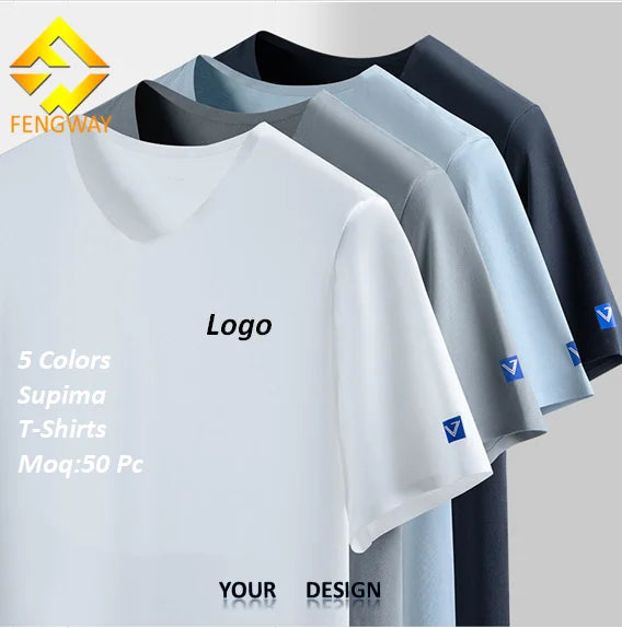 Fengway Custom Men's T-Shirts V Neck Slim Tee in Supima Cotton Solid Color Custom Short Sleeve Casual T-Shirts Plain Blank