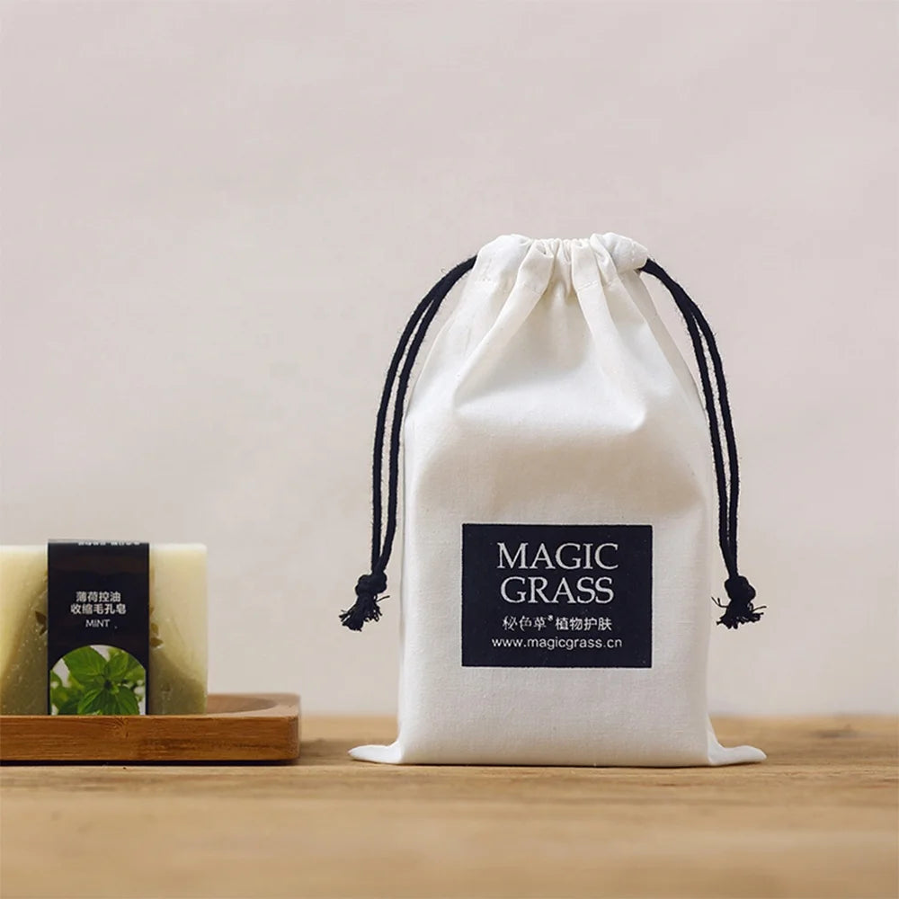 12x16 cm Chic Wedding Party Favor Bags White Cotton Drawstring with Black Rope Personalized Logo Jewelry Gift Packaging Pouches