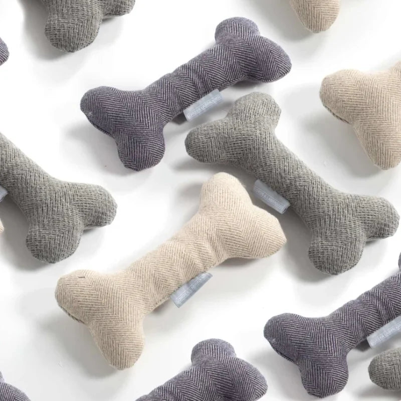 Personalised Herringbone Plush Tweed Pet Dog Puppy Bone Toy Dog Chew Toys