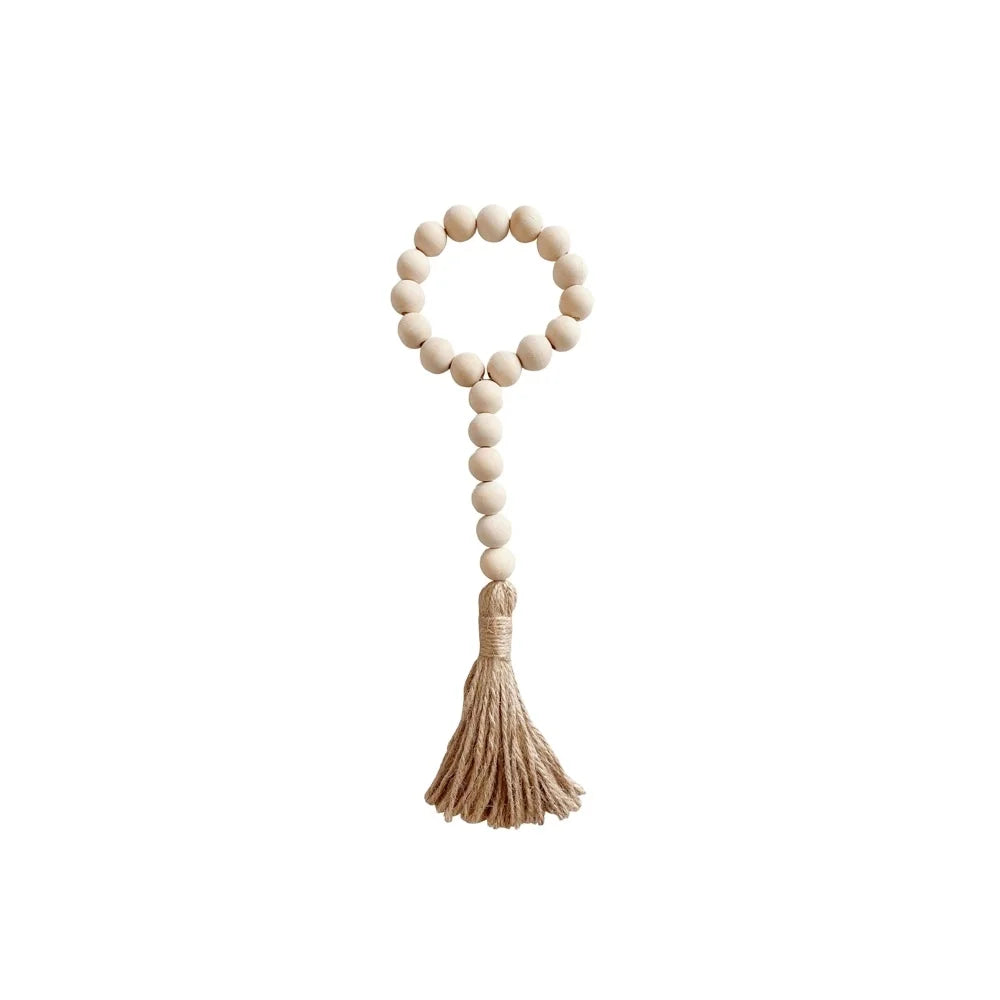 Tailai Farmhouse Beads  Wood Bead Garland with Tassels Rustic Country Decor Prayer Boho Beads Big Wall Hanging Decor