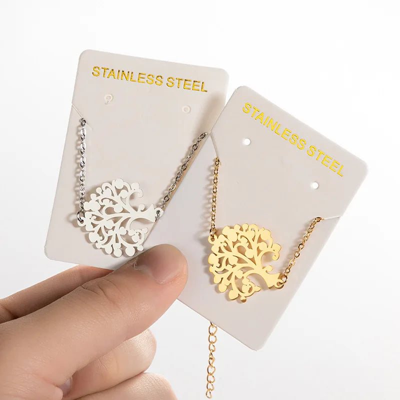 Fashion Tarnish Free Silver 18K Gold Plated Stainless Steel Women Charm Tree of Life Bracelet Jewelry