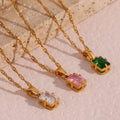 Dreamshow Shining Square Zircon Pendant Necklace 18K Gold Plated Stainless Steel Necklace for Women