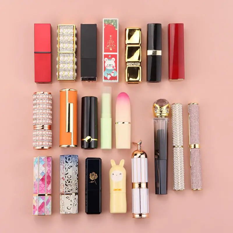 CF Fashion Custom Metallic square Luxury Empty Lipstick Tubes Packaging DIY Plastic Round Cute 12.1mm Lipstick Containers MegaBDM