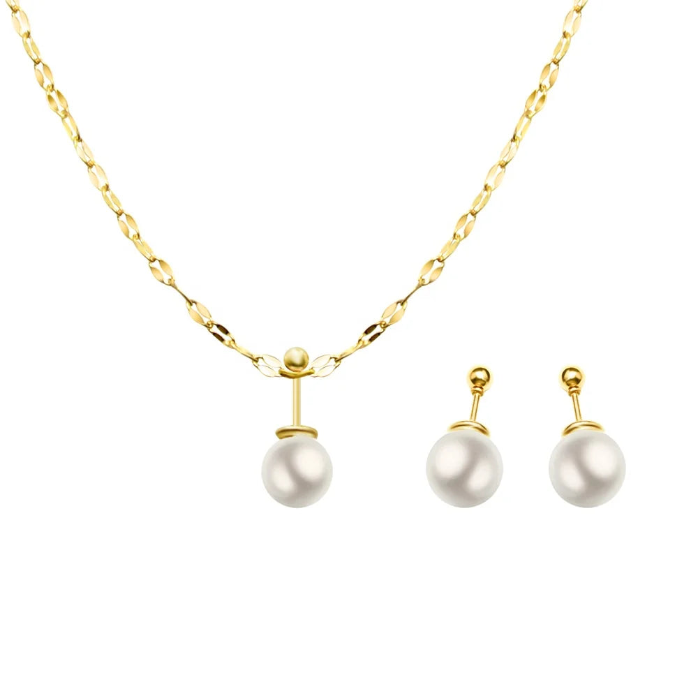 Newest Design French Collar Chain Necklace With Pearl Pendant Stainless Steel 18k Gold Plated for Women