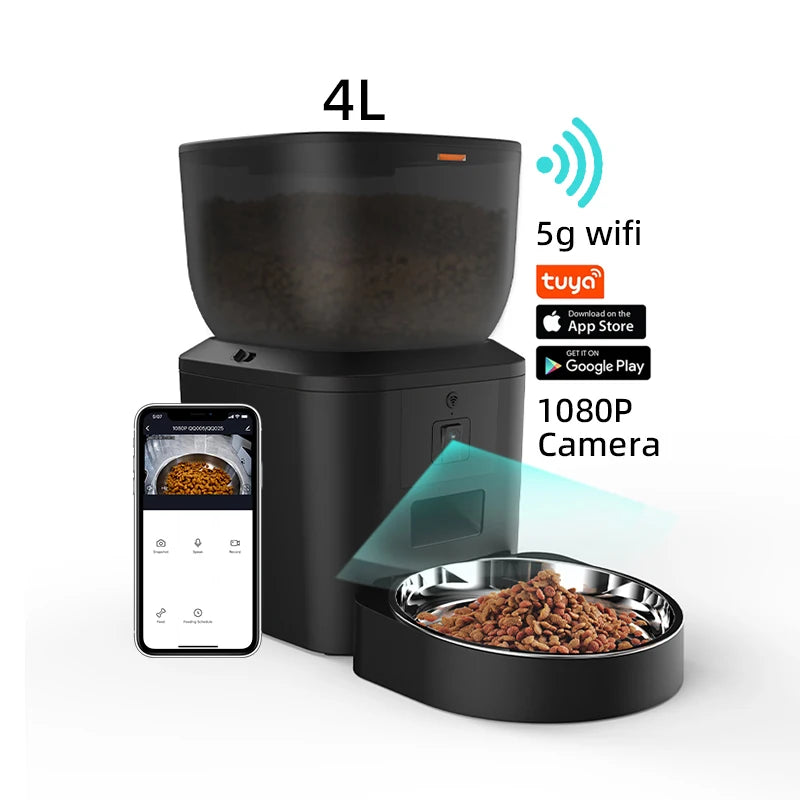 4L Smart Home Wifi Connected Phone Pet Feeder With Customized Time Meal for Cats Pet Feeder Wifi with 1080P Camera